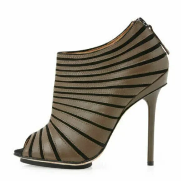 L.A.M.B. Gwen Stefani Bindi Leather Peep Toe Zip UP Ankle Boots in Brown 7.5 - Picture 3 of 16